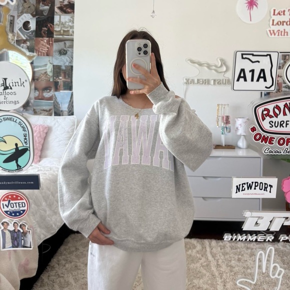 Grey Hawaii off the shoulder crewneck sweatshirt - Picture 1 of 6